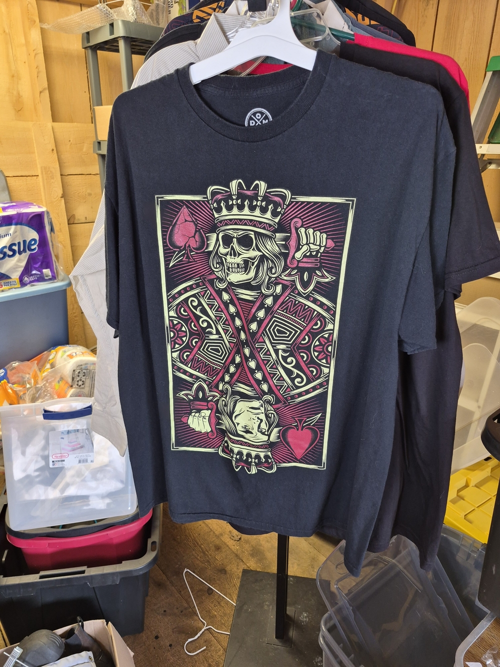 Skull King Graphic Tee - Black with Neon Green & Magenta Details Bin 52